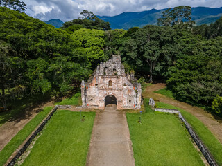 Fototapeta na wymiar Beautiful aerial view of the Church ruins in Ujarar Cartago Costa Rica 