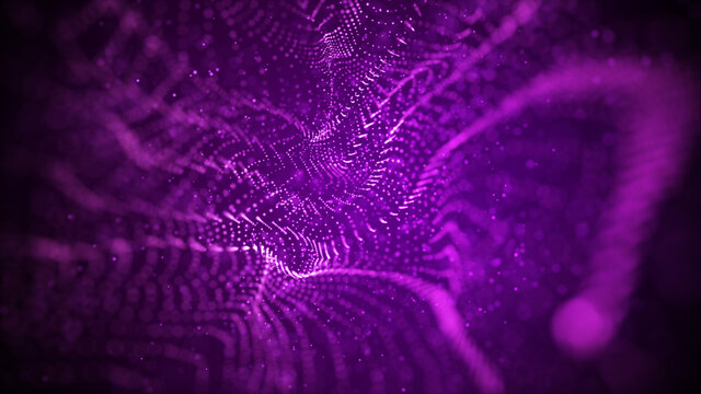 Abstract Futuristic Art Purple Glittering Wave Particle Light Visual Concept With Depth Of Field Background © agratitudesign