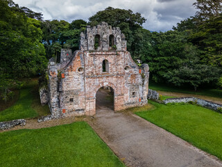 Fototapeta na wymiar Beautiful aerial view of the Church ruins in Ujarar Cartago Costa Rica 