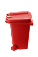 Plastic red trash can isolated on white background