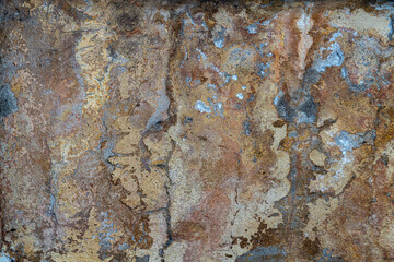 The texture of a stone wall, flooring, concrete destruction, metal corrosion and rusty antiquity, the basis of construction reinforcement and ceilings, paint chips