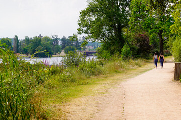 Fototapeta na wymiar pathway in Vichy city in river side Allier in center France