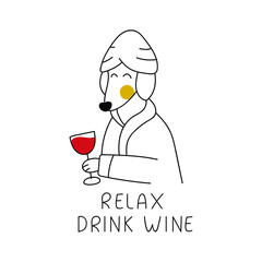 Relax drink wine. Funny dachshund. Vector illustration. Best for greeting cards design.  