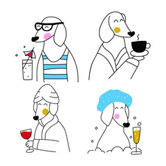 Cute and funny dachshunds icons. Vector outline illustrations. Best for greeting cards design.  