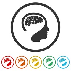 Human brain ring icon isolated on white background color set