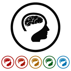 Human brain ring icon isolated on white background color set