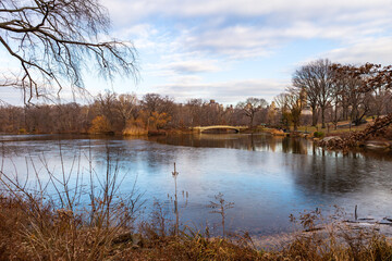 The Central Park Lake in winter. A major lake in the middle of Manhattan, New York.