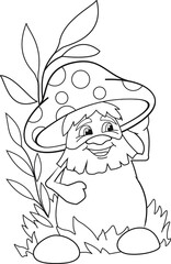 Cartoon Mushroom with eyes and hands. Coloring page. Illustration for children. Cute and funny cartoon characters.
