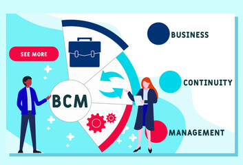 Fototapeta na wymiar Vector website design template . BCM - Business Continuity Management acronym. business concept. illustration for website banner, marketing materials, business presentation, online advertising.