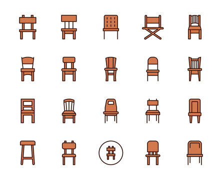 Chair icon set. Collection of high-quality color outline logo for web site design and mobile apps. Vector illustration on a white background.
