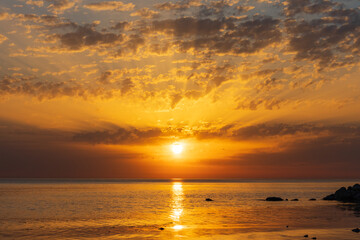 Sunrise over the sea and beautiful cloudscape in Anapa