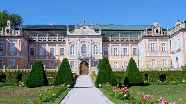Pink Nov&eacute; Hrady Castle in rococo style in Eastern Bohemia, Czech Republic