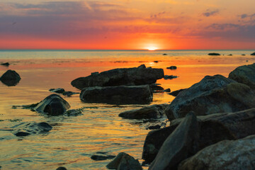 Sunrise over the sea and beautiful cloudscape in Anapa