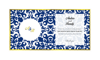 Luxurious wedding invitation card with gold texture ornament. Minimalist and classic vector design templates with luxurious nuances.
