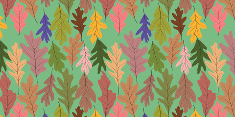 Leaves colorful vector seamless pattern background. Great for fabric, textile print, packaging or giftwrap, wallpaper. Surface pattern design.
