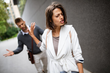 Frustrated couple arguing and having marriage problems