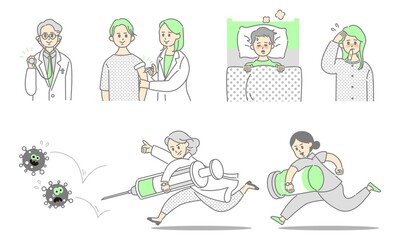 ワクチン接種に関するイメージイラストセット