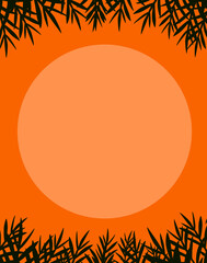 Vector illustration of trendy tropical palm leaves template, frame, poster, card, invite, postcard design warm, hot tropical feel.