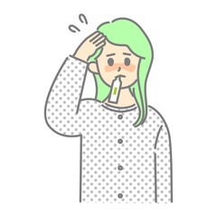 発熱し体温計をくわえる女性のイメージイラスト