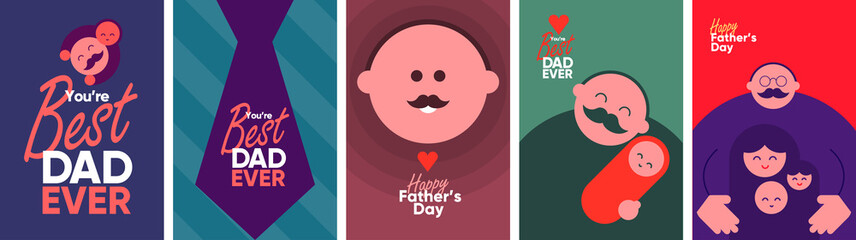 Father's Day is a day of honouring fatherhood and paternal bonds. Set of vector illustrations. Minimalistic background for poster, postcard, banner.