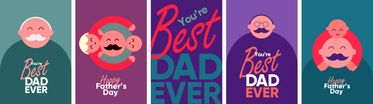 Father's Day is a day of honouring fatherhood and paternal bonds. Set of vector illustrations. Minimalistic background for poster, postcard, banner.