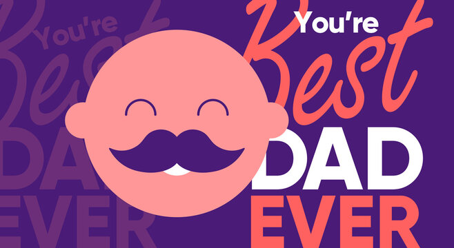 Father's Day is a day of honouring fatherhood and paternal bonds. Children hug dad. Flat vector illustration. Minimalistic background for poster, postcard, banner.