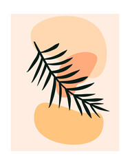 Vector illustration. Tropical palm leaves on the absctract warm background. Interior design, paper wall art.
