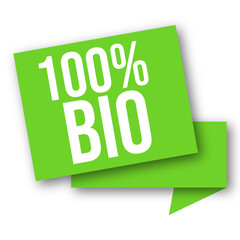 Illustration, icon, advertising sticker with text 100 percent bio green. 