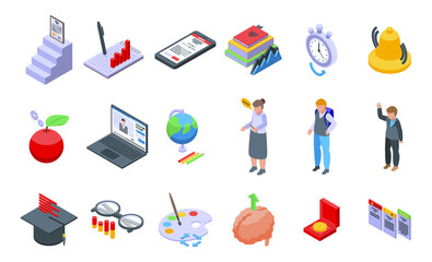 Education workflow icons set. Isometric set of education workflow vector icons for web design isolated on white background