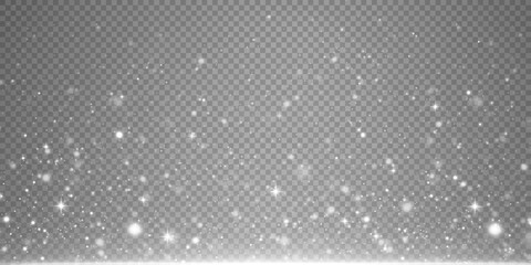 Christmas background. Powder dust light white PNG. Magic shining white dust. Fine, shiny dust particles fall off slightly. Fantastic shimmer effect.