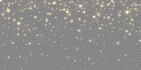 Christmas background. Powder dust light PNG. Magic shining gold dust. Fine, shiny dust bokeh particles fall off slightly. Fantastic shimmer effect. Vector illustrator.