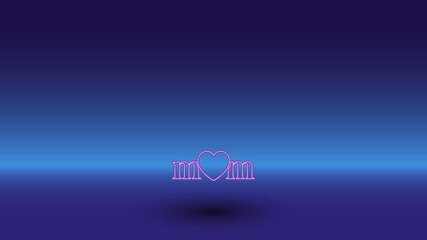Neon mother's day symbol on a gradient blue background. The isolated symbol is located in the bottom center. Gradient blue with light blue skyline