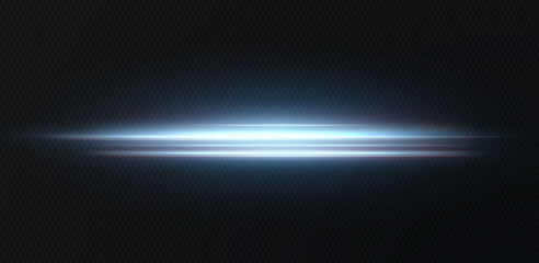 Blue horizontal lens flares pack. Laser beams, horizontal light rays.Beautiful light flares. Glowing streaks on dark background. Collection effect light blue line png.