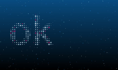 On the left is the ok symbol filled with white dots. Background pattern from dots and circles of different shades. Vector illustration on blue background with stars