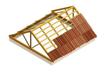 Roof as House Top Covering and Part of Building Envelope Isometric Vector Illustration