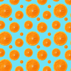 Seamless pattern of Orange Fruit slice. Healthy food lifestile. Food background. gift wrapping paper, textile print design. Trendy colors Summer tropical exotic fruit pattern, concept