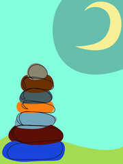 Vector image of a stack of stones in one line on an abstract background with spots. Image for notebooks, notebooks, albums. T-shirt print. Poster.