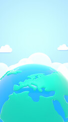 3d rendering cartoon earth, white clouds, and blue sky. (vertical)