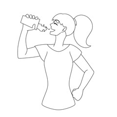 水分補給　コップ　女性　線画