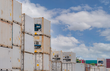 Container logistic. Reefer for shipping frozen food. Refrigerated container for export logistics....