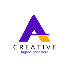 abstract logo letter A in purple and dark yellow