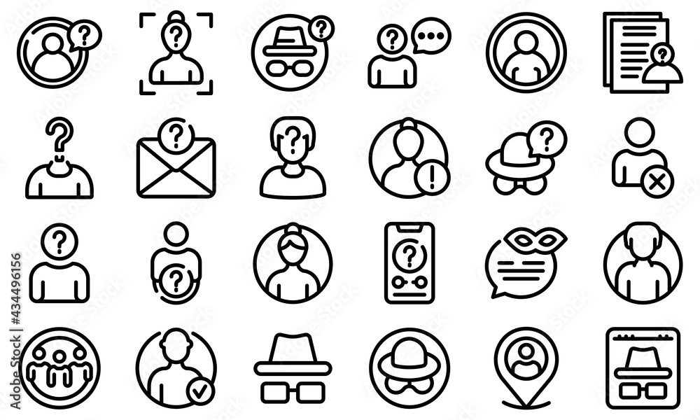 Poster anonymous icons set. outline set of anonymous vector icons for web design isolated on white backgrou