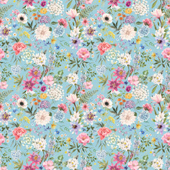 Materiał do szycia Beautiful vector seamless floral pattern with watercolor hand drawn gentle summer flowers. Stock illustration. Natural artwork.