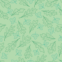 Green and blue line leaf silhouettes vector seamless pattern background. Great for fabric, textile print, packaging or giftwrap, wallpaper. Surface pattern design.