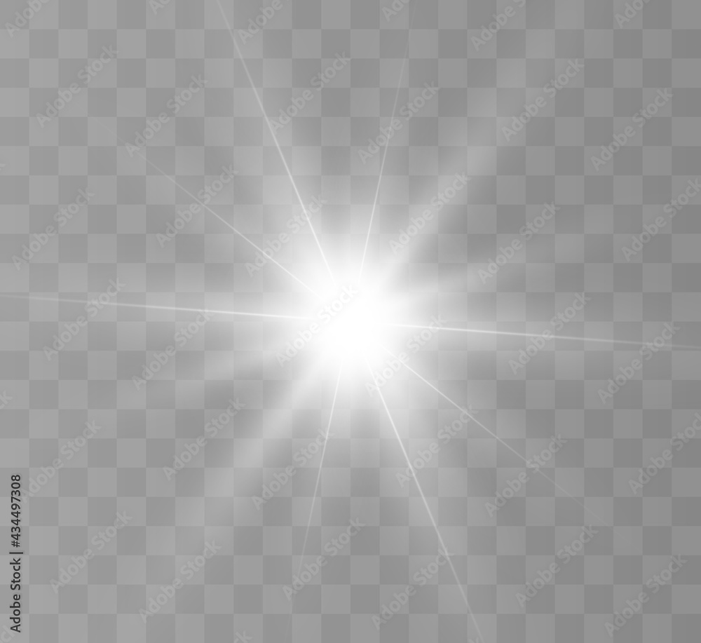 Aufkleber White beautiful light explodes with a transparent explosion. Vector, bright illustration for perfect effect with sparkles. Bright Star. Transparent shine of the gloss gradient, bright flash.