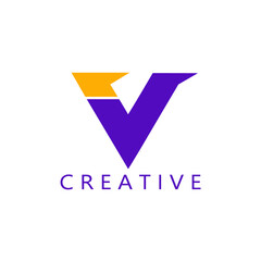 abstract purple and dark yellow V letter logo