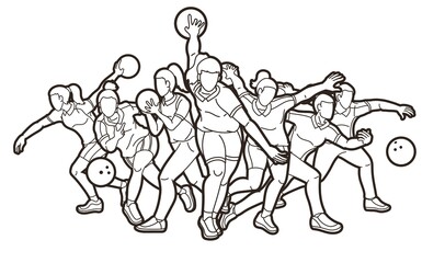 Fototapeta na wymiar Bowling Sport Players Women Bowler Action Cartoon Graphic Vector
