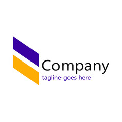 Two tapered rectangle logo image in purple and dark yellow