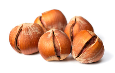 whole hazelnuts isolated on white background