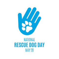 National Rescue Dog Day vector. Human hand and dog paw blue silhouette icon. Dog paw print vector. Rescue Dog Day Poster, May 20. Important day